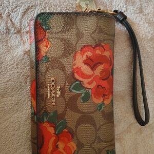 Coach Brown Floral Wristlet Wallet